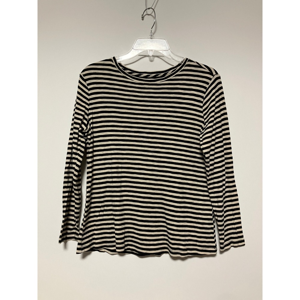 NIC+ZOE Women Long Sleeve Striped Top S Black Cream Cotton Modal Knit